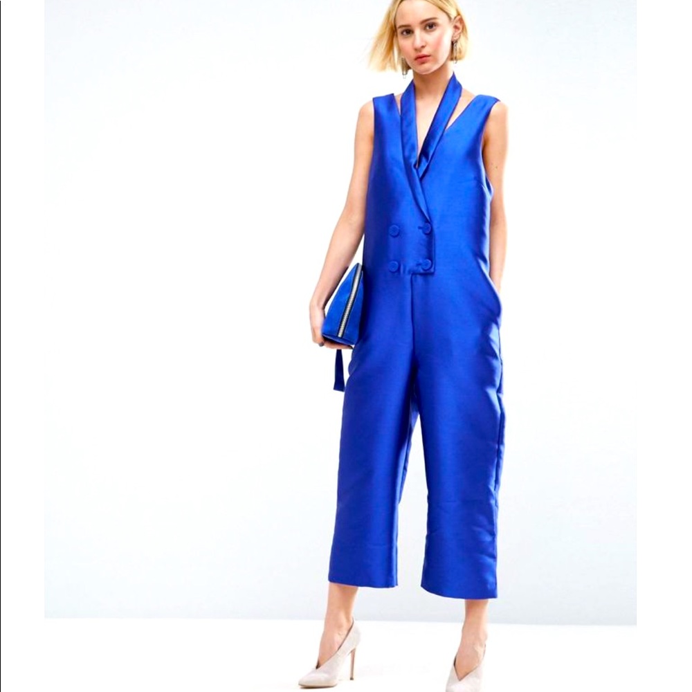 Tuxedo collar sleeveless jumpsuit
